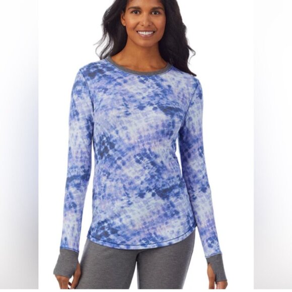 Cuddl Duds Stretch Thermal Blue Haze long-sleeve shirt Small tie-dye cozy warm - Picture 1 of 5